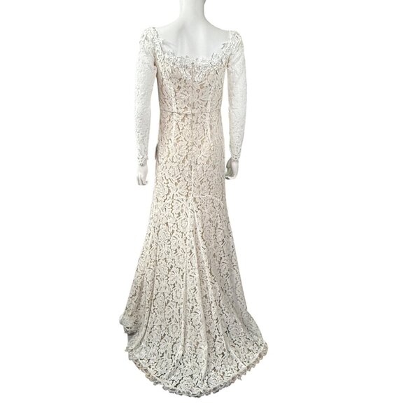 Lulus Womens Long Sleeve Lace Wedding Maxi Dress White/Nude Size Small - Picture 2 of 9